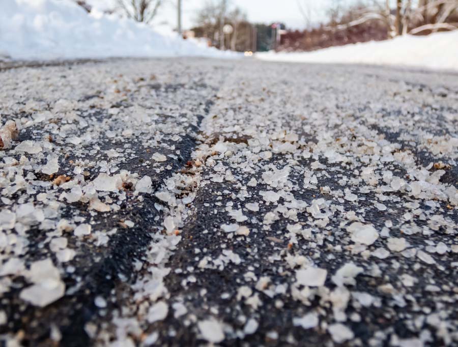 salted snow on the road